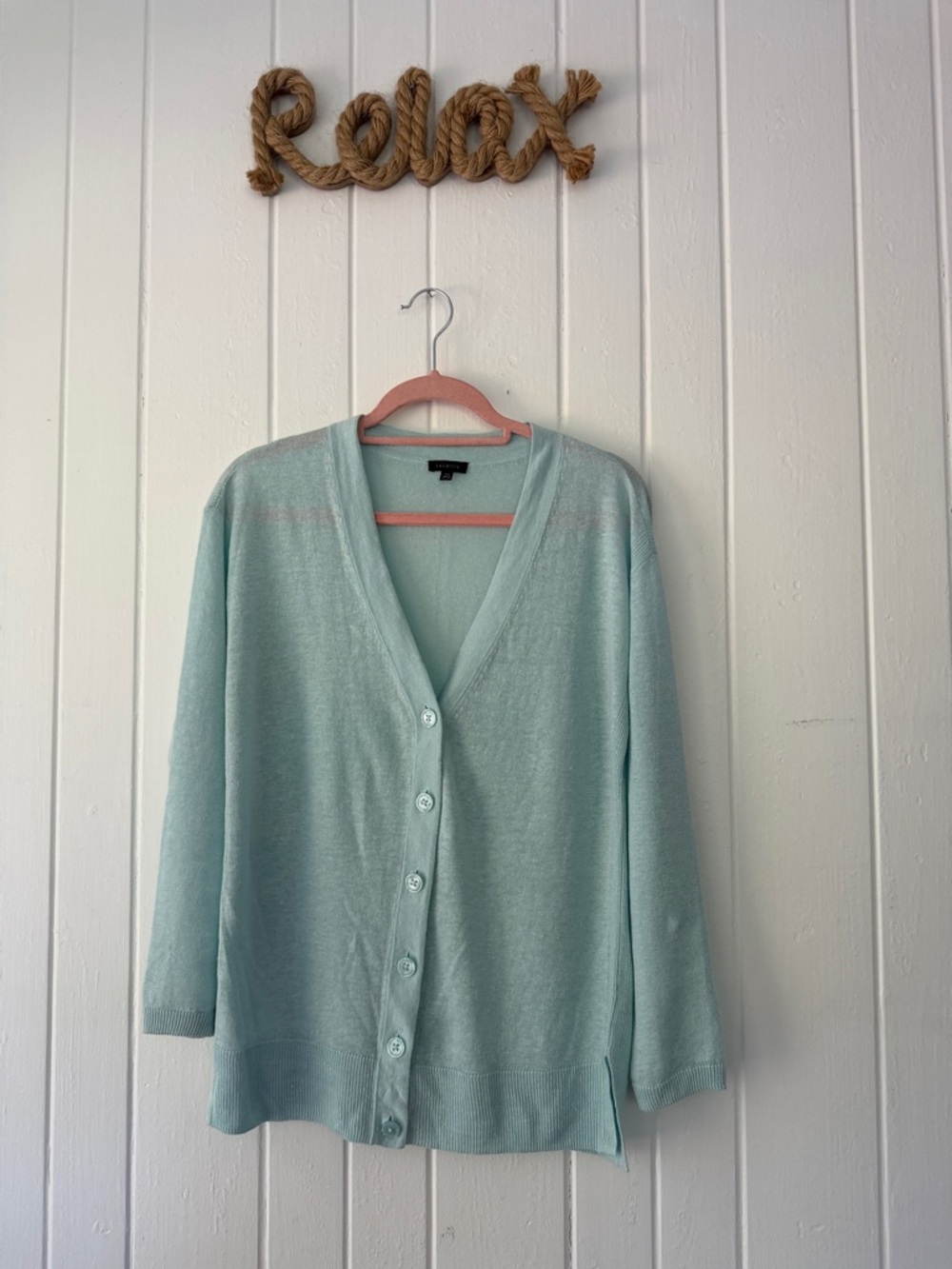 Talbots 100% Linen  Mint V-Neck Button Cardigan Sweater - Women XS